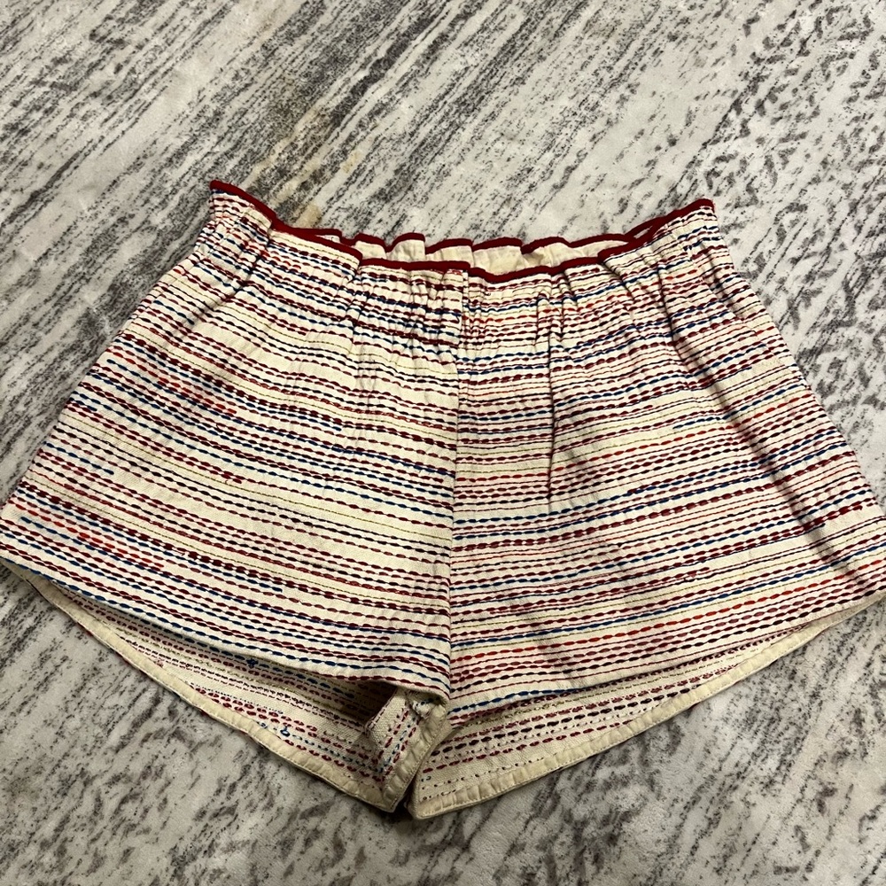 Maje High Waist Striped Shorts - Red and Blue